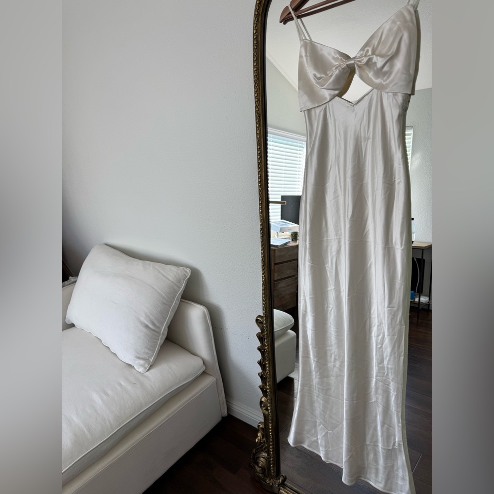 fleur du mal bow satin dress in ivory - from REVOLVE